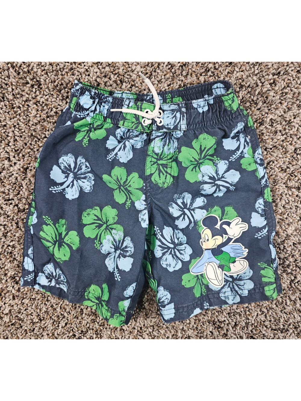 Disney Toddler Boys Sz 3T Swim Trunks Swimsuit Mickey Mouse Blue Green Floral